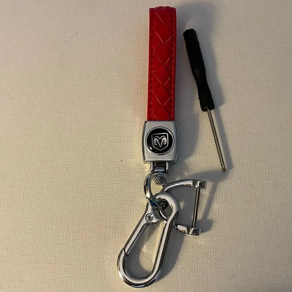 Dodge Logo Key Fob Keychain in Red Leather NWT